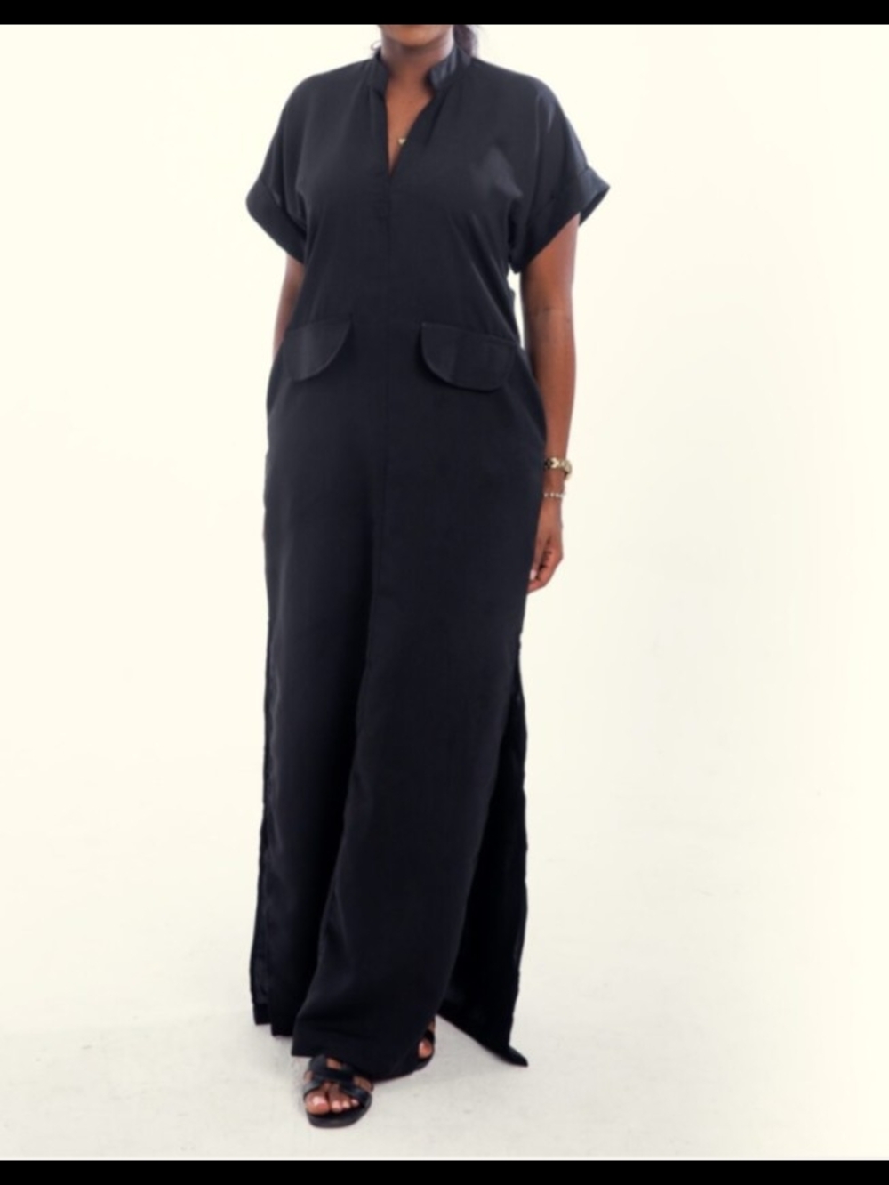 Black V-Neck Maxi Shirt Dress